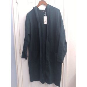 Hooded Duster Cardigan Open Front‎ Pockets Long Sleeve Green Size Unknown